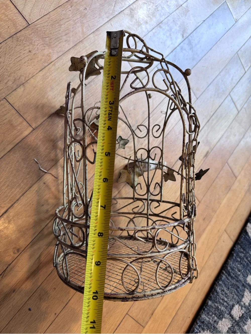 Rustic Metal Hanging Birdcage Plant Holder with Bird Ivy Decor Boho Cottagecore